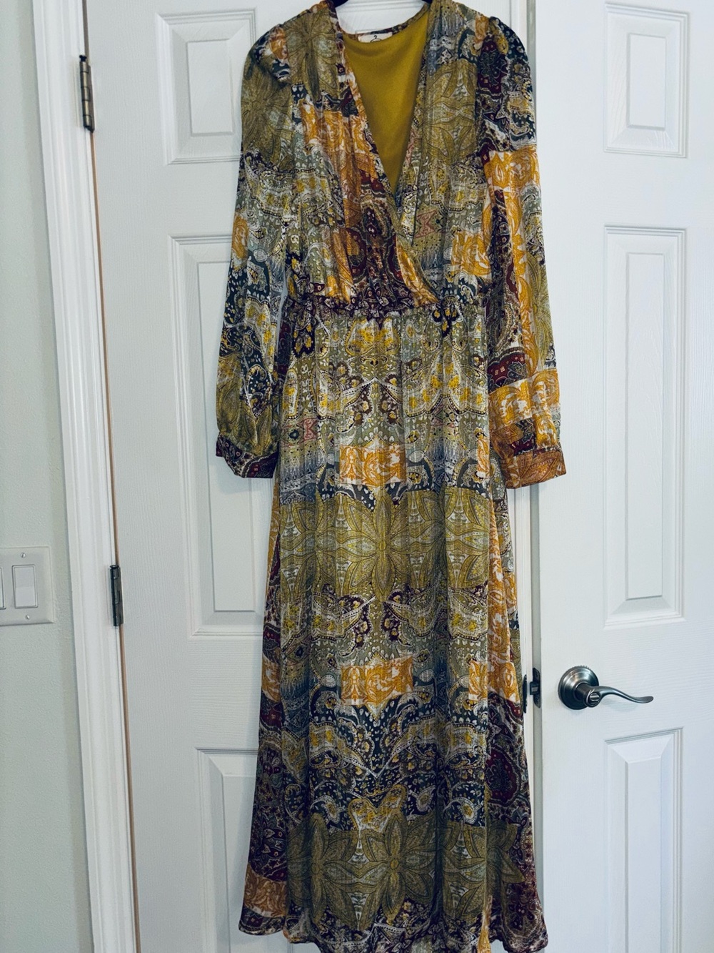 Boho Paisley Maxi Dress in Mustard, Olive & Cream